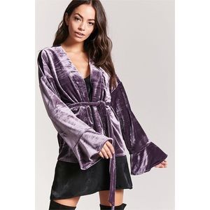 purple velvet wrap cartigan tie up bell sleeve